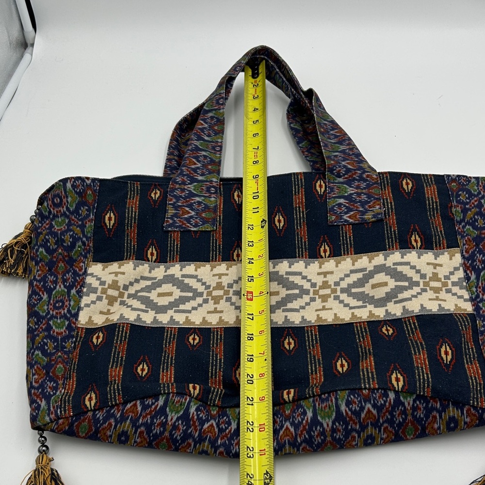 Free People Basel Tassel Tote Bag Boho Chic Tote Bag Navy Blue Canvas Hippie - Picture 3 of 14